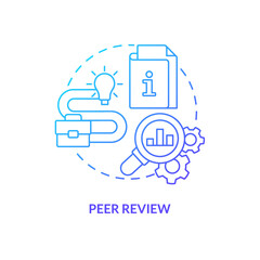 Peer review blue gradient concept icon. Successfully managing merger abstract idea thin line illustration. Auditing engagements. Company research. Isolated outline drawing. Myriad Pro-Bold font used