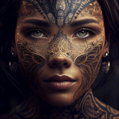 beautiful tattooed woman close up - obrazy, fototapety, plakaty