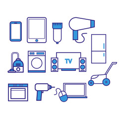 set of doodle icons household appliances, household and garden appliances, linear icon, hand drawing