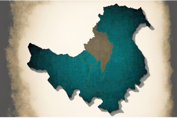 Kazakhstan map with dark shadow and textured background, isolated on white. Generative AI