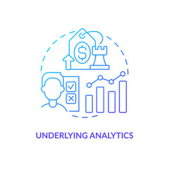 Underlying analytics blue gradient concept icon. Basic data analysis. Price testing key factor abstract idea thin line illustration. Isolated outline drawing. Myriad Pro-Bold font used
