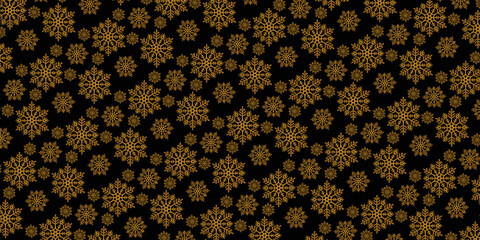 New Year, winter banner. Golden snowflakes on a black background.