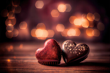 Heart-shaped praline chocolate candy on table for Valentine's Day (Generative AI)