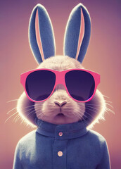 Rabbit with sunglasses as cool easter bunny concept (Generative AI) - obrazy, fototapety, plakaty