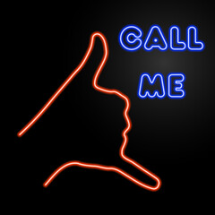 call me neon sign, modern glowing banner design, colorful modern design trends on black background. Vector illustration.
