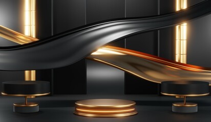 3D rendering of blank product background for cream cosmetics Modern black podium background