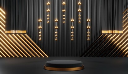 3D rendering of blank product background for cream cosmetics Modern black podium background