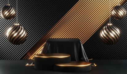 3D rendering of blank product background for cream cosmetics Modern black podium background