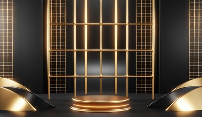 3D rendering of blank product background for cream cosmetics Modern black podium background