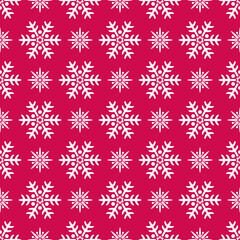 New year seamless holiday pattern. Xmas decorative texture. White snowflakes on red  background. Wrapping paper for fashion prints, web banner, pattern fills, surface textures. 