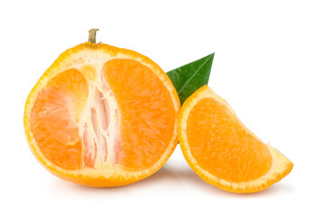 Tangerine and slices isolated on a white background.
