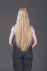 Back view long blonde female hair