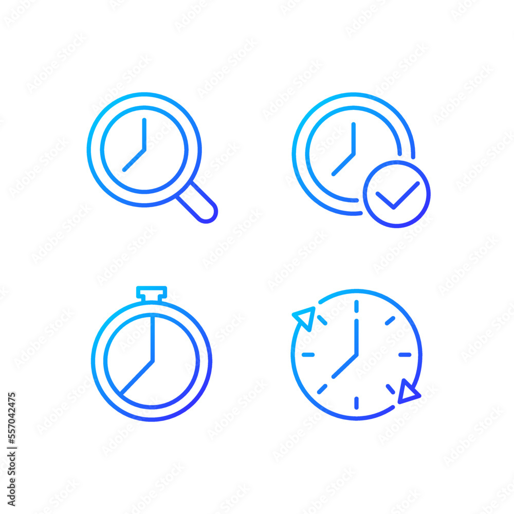 Poster time management pixel perfect gradient linear vector icons set. deadline approval. countdown timer. 