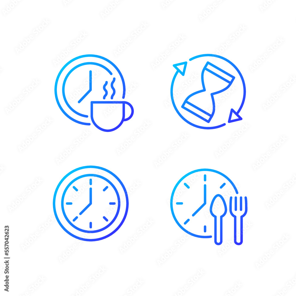 Poster managing time efficiently pixel perfect gradient linear vector icons set. rotating sandglass. break 