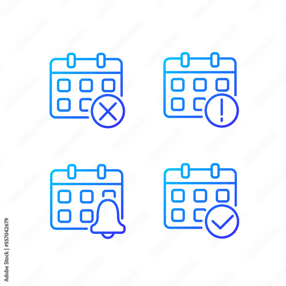 Poster calendar app management pixel perfect gradient linear vector icons set. meeting reminder. daily sche