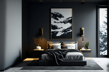Elegant and modern master bed room interior with large comfortable bed,