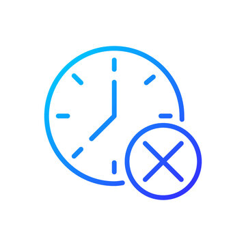 Clock with cross mark pixel perfect gradient linear vector icon. Digital watch with x sign. Canceling appointment. Thin line color symbol. Modern style pictogram. Vector isolated outline drawing