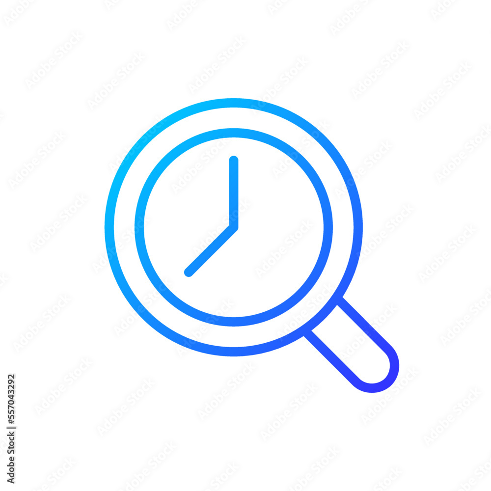Aufkleber magnifying glass with clock pixel perfect gradient linear vector icon. time tracking. dial inside lo