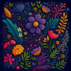 Foto op Canvas Flowers pattern, neon colors illustartion © PaputekWallArt