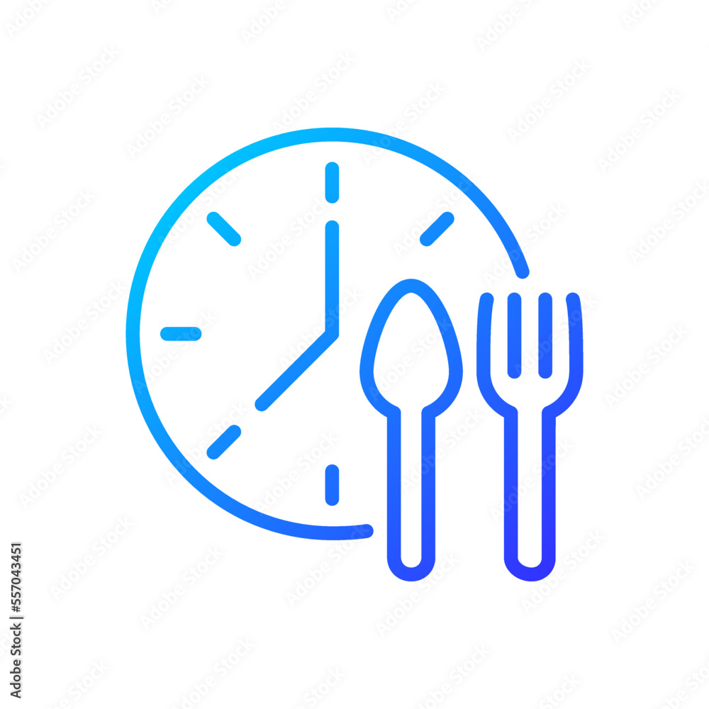 Poster lunchtime pixel perfect gradient linear vector icon. manage nutrition schedule. take lunch break at 