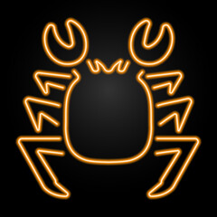 crab neon sign, modern glowing banner design, colorful modern design trends on black background. Vector illustration.