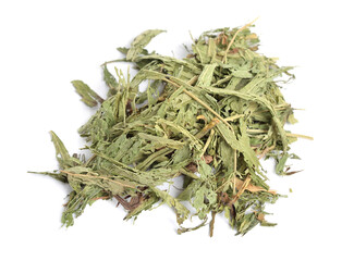 Dried stevia plant. Natural sweetener Isolated on white background