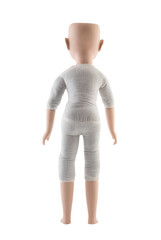 Back view of vintage doll isolated on white background with clipping path