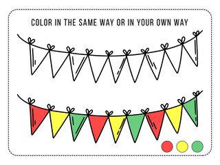 Color garland game. Education game for children. Worksheet for preschoolers. Activity for kids.