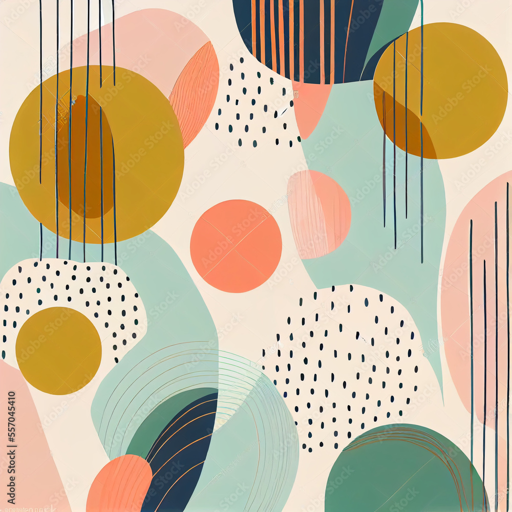 Aufkleber boho background. abstract minimal elegant line brush stroke shapes and circles. generative ai