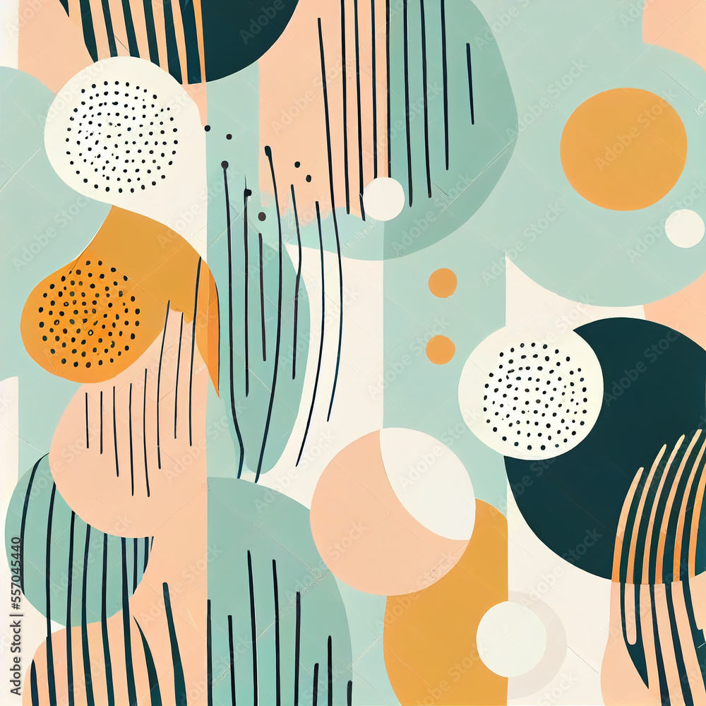 Aufkleber boho background. abstract minimal elegant line brush stroke shapes and circles. generative ai