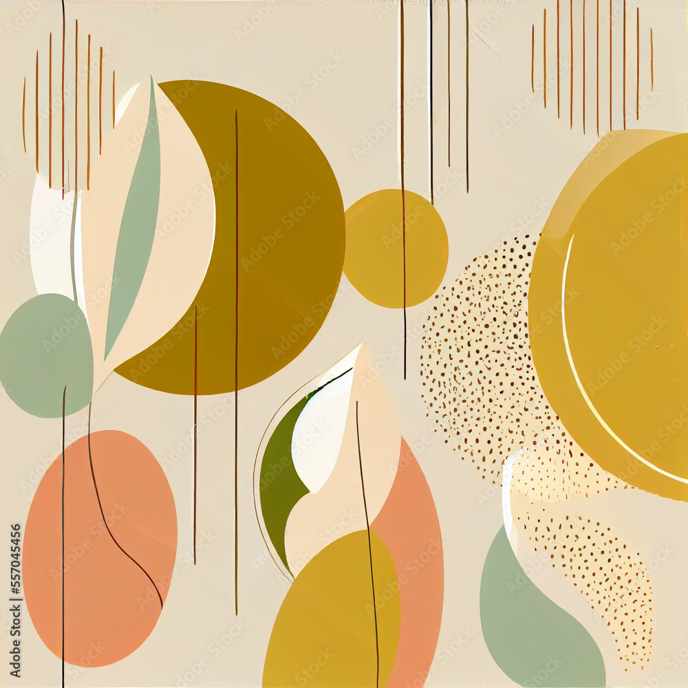 Aufkleber boho background. abstract minimal elegant line brush stroke shapes and circles. generative ai