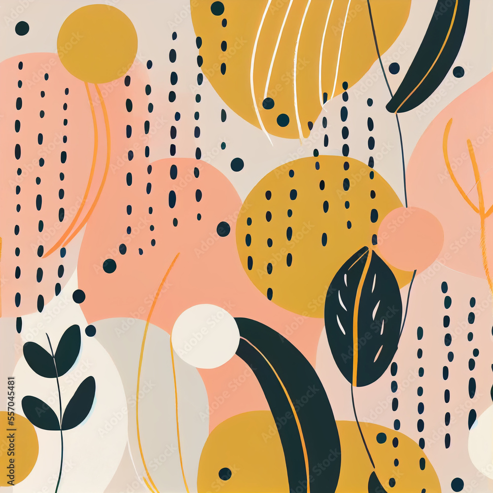 Aufkleber boho background. abstract minimal elegant line brush stroke shapes and circles. generative ai