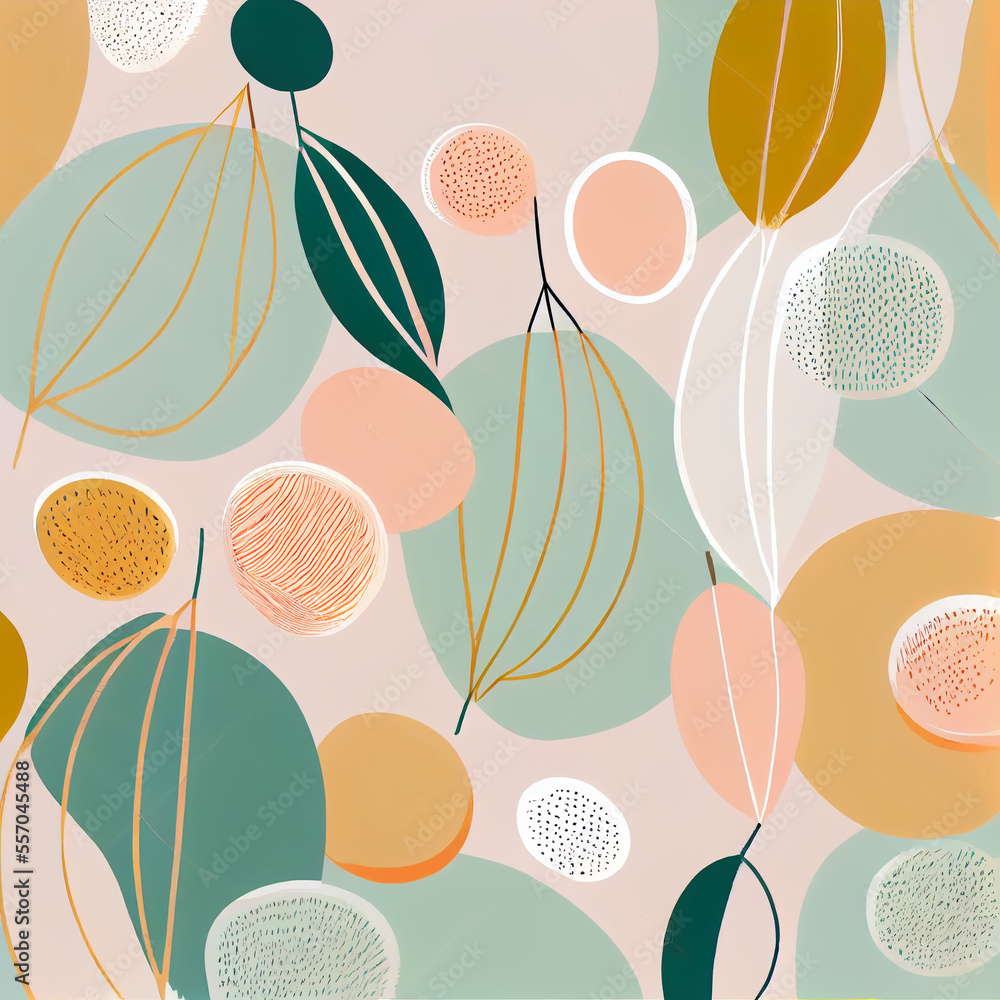 Aufkleber boho background. abstract minimal elegant line brush stroke shapes and circles. generative ai