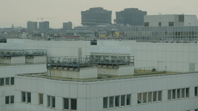 Vienna Spittelau cityscape with AKH hospital in background