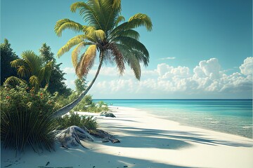 beach with palm trees Ai generative