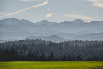 Landscape with Austrian alp mountains in background