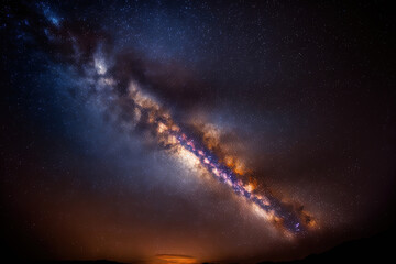 Fototapeta na wymiar Milky Way galaxy on a grainy long exposure image of the night sky. Generative AI