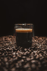 cup of coffee on black background