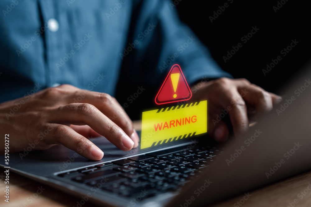 Poster System warning caution sign for notification error and maintenance concept. cyber attack on computer network. Cybersecurity vulnerability, data breach, illegal connection, compromised information.