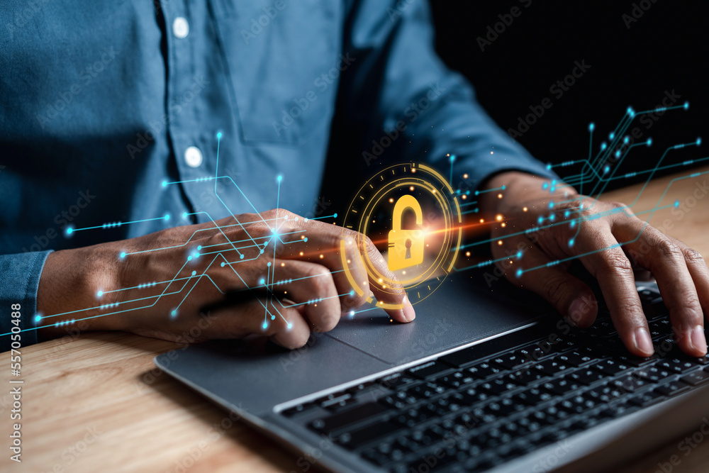 Poster Cybersecurity concept identity theft, Database hacks, internet cyber crime. hacker attack, Hacking and stealing data. damage the system and hack the data.