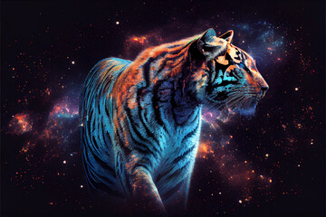 Deep space tiger made of stars generative art