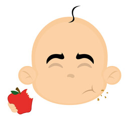 vector illustration of the face of a baby cartoon eating a red apple