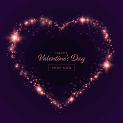 Glowing Heart. Glitter heart shape with Shine Particles. Valentines Day Background.