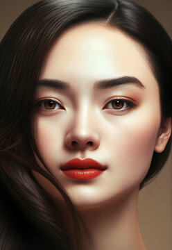 Portrait of beautiful Asian woman. AI generated image.