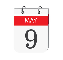9 may calendar page vector. 3d one day calendar date appointment, deadline, event reminder illustration. Abstract three dimensional daily date calendar.
