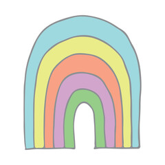 Single rainbow doodle illustration. Hand drawn clipart for card, design