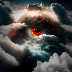 The Big red Eye in the clouds. High quality illustration