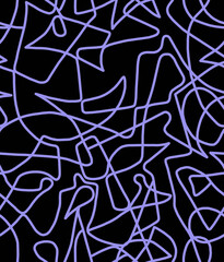 Abstract drawing with blue lines on a black background.Seamless pattern.	