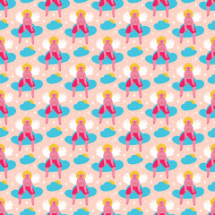 Valentine funny angels seamless pattern. illustration in doodle style