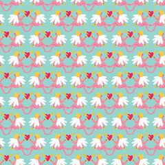 Valentine funny angels seamless pattern. illustration in doodle style